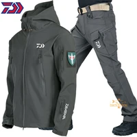 2021 daiwa winter outdoor soft shell fishing suits warm trousers tactical sport windproof waterproof jackets men hood coatpant