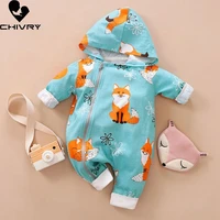new 2020 baby boys girls autumn rompers long sleeve hooded zipper cute fox print jumpsuit newborn playsuit infant clothing