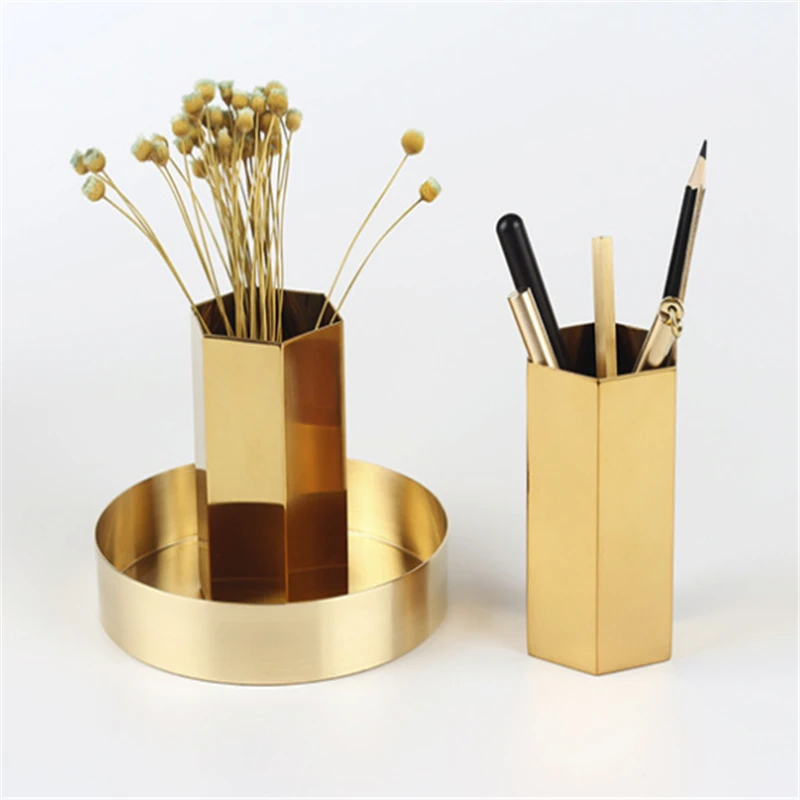 Золотой держатель для карандашей из нержавеющей стали с шестигранной ручкой