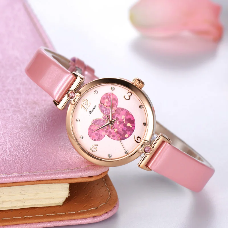 Women Lovely Pretty Smart Minnie Cuties Watch Girl Beautiful Pink Leather Strap Quartz Clock Gift Luxury Crystal Youth Lady Time enlarge