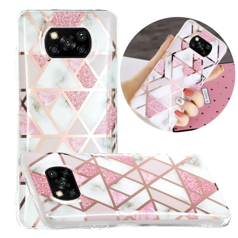 

Case For Xiaomi POCO X3 NFC Redmi 9C Redmi Note 10 Pro 9s Mi 10T Lite Plating Soft IMD Marble Flower Silicone Shockproof Cover