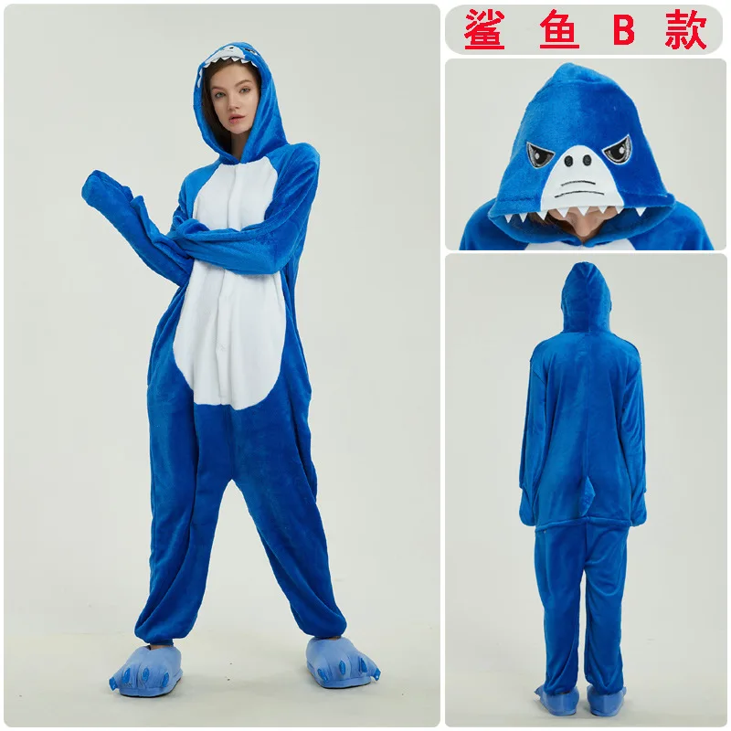 Взрослая Пижама комбинезон в виде акулы кошки медведя панды Женский костюм для