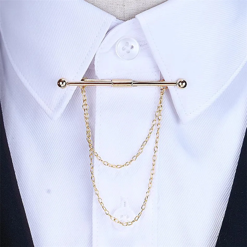 Men Collar Pin Necktie Clip Bar Chain Shirt Collar Pin Wedding Gift Suit Brooch Lapel Pin Clothing Accessories
