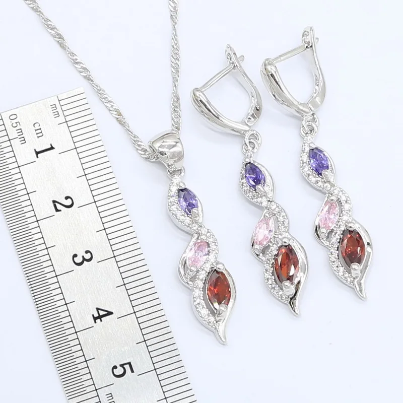 Разноцветный циркониевый серебро 925 набор украшений для женщин с браслет серьги