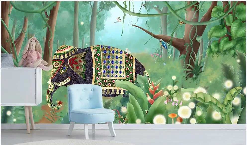 

3d обои на заказ, фотообои, тропические растения, кокосовое дерево, животные, слон, пейзаж, домашний декор, настенная бумага для гостиной