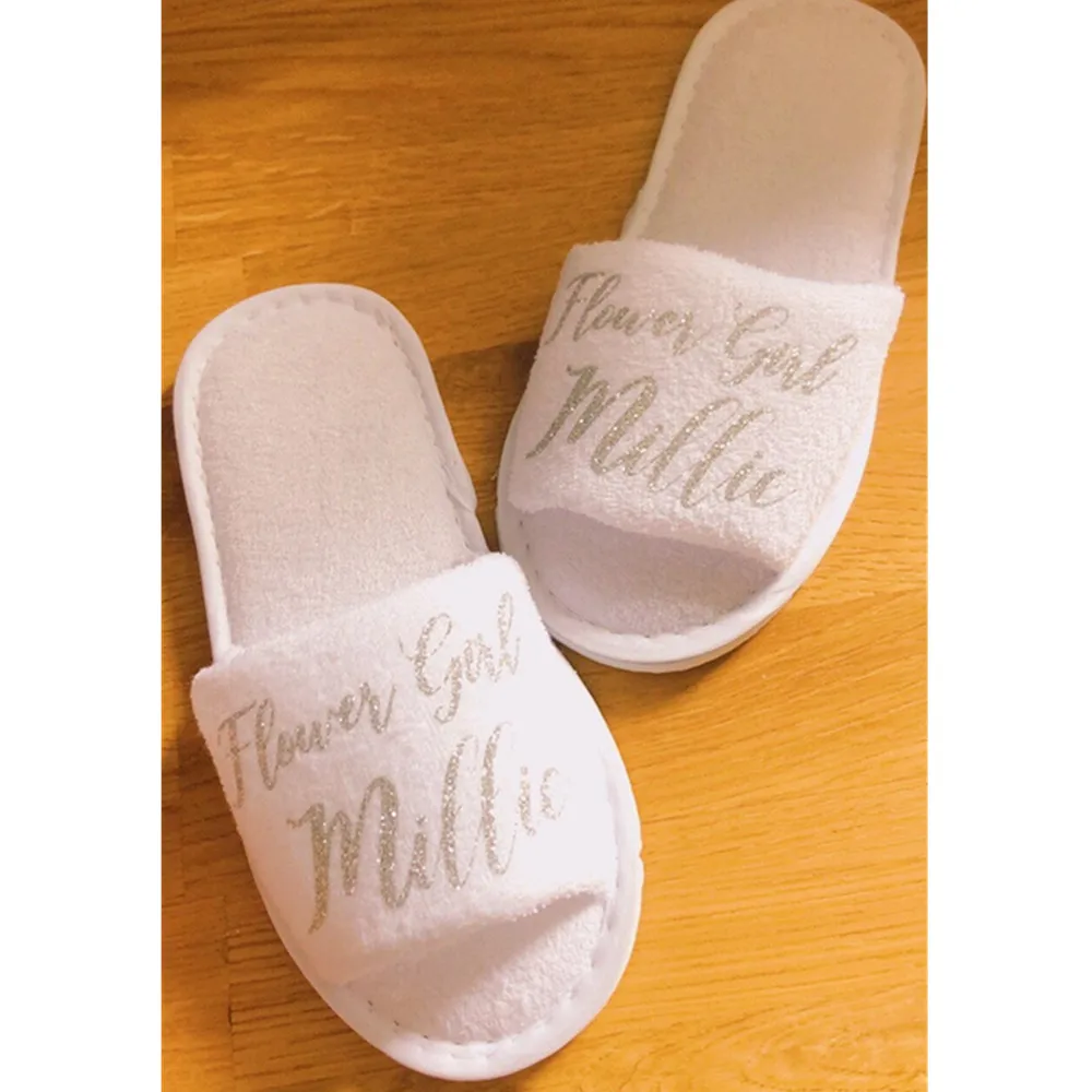 Серебристые тапочки для вечеринок с именем под заказ цветами девочек невесты