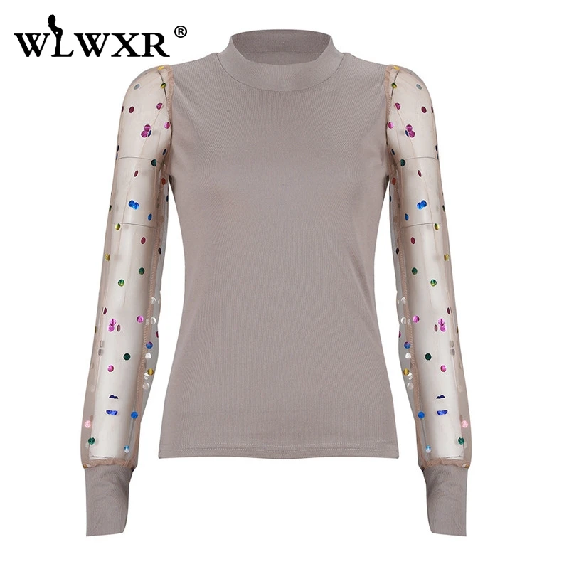 WLWXR черная Повседневная осенне зимняя сетчатая трикотажная Сексуальная Блузка в