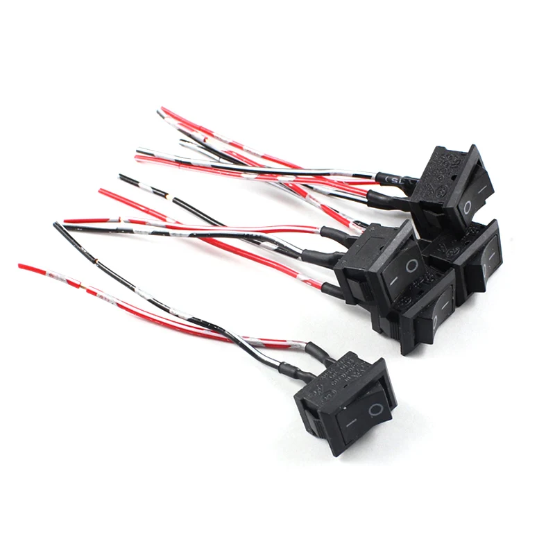 

15* 21mm(W*L) 2 Pin 250V 6A 125V 10A AC OFF/ON Black Boat Car Rocker Power Switch Button With Wires