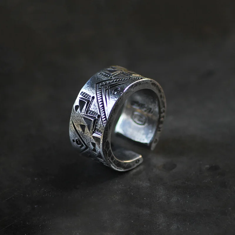 

The New Totem Terraces Hand-engraved Sterling Silver Ring Retro Trend Personality Punk Style Silver Birthday Gift Wholesale