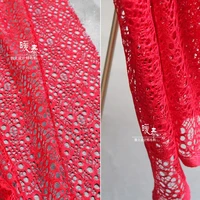 red hollow out mesh tulle fabric irregular round holes diy patchwork decor veil coat skirt gown dress clothes designer fabric