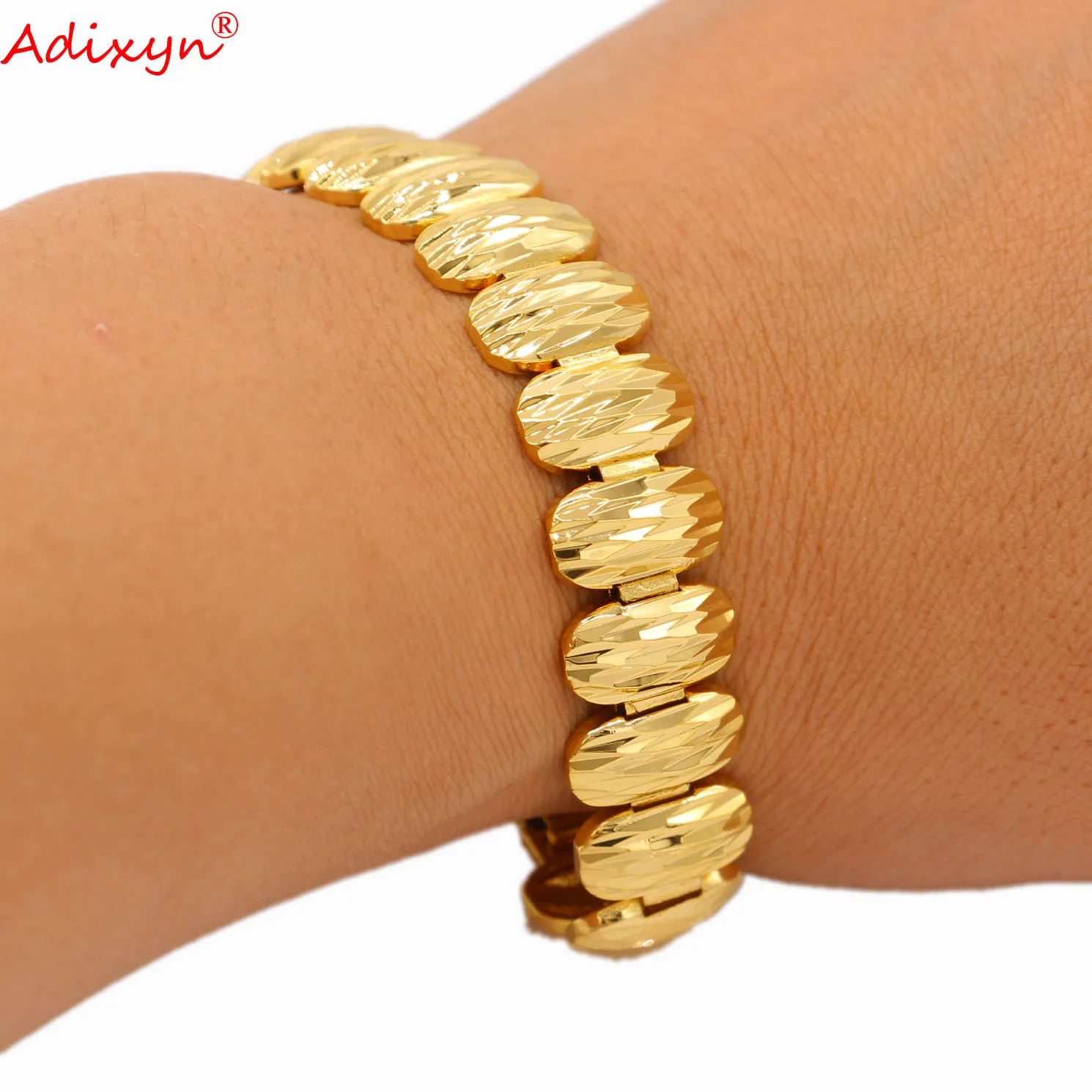 

Adixyn Luxury Gold Color Copper Bracelet Hand Chain Men Jewelry Bracelets Bangles Gift N060113