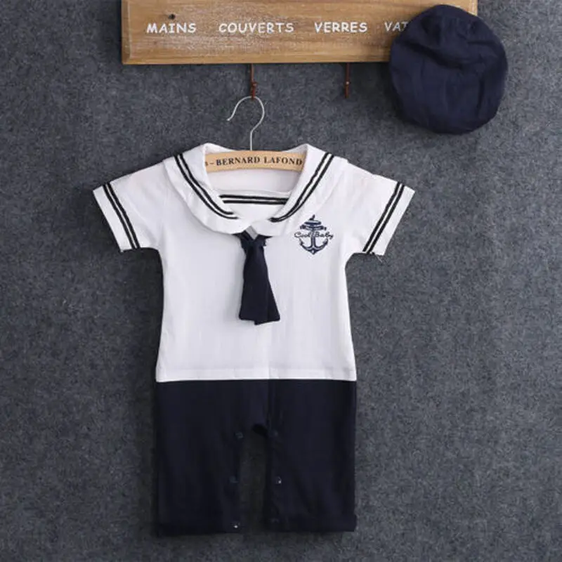 

Newborn Toddler Baby Boy Sailor Playsuit Toddler Outfit Set Romper Clothes+Hat