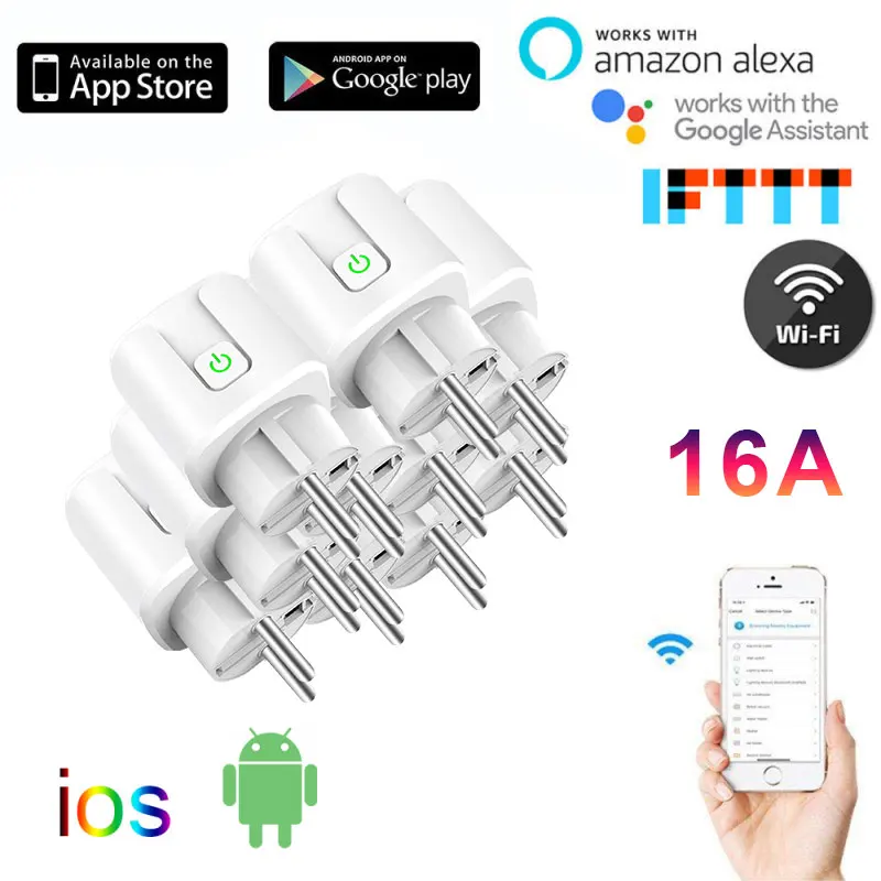 

10 шт. 16A штепсельная вилка европейского стандарта WI-FI Беспроводной удаленный сокет умный таймер разъем Voice Управление ЕС настенная огнезащи...