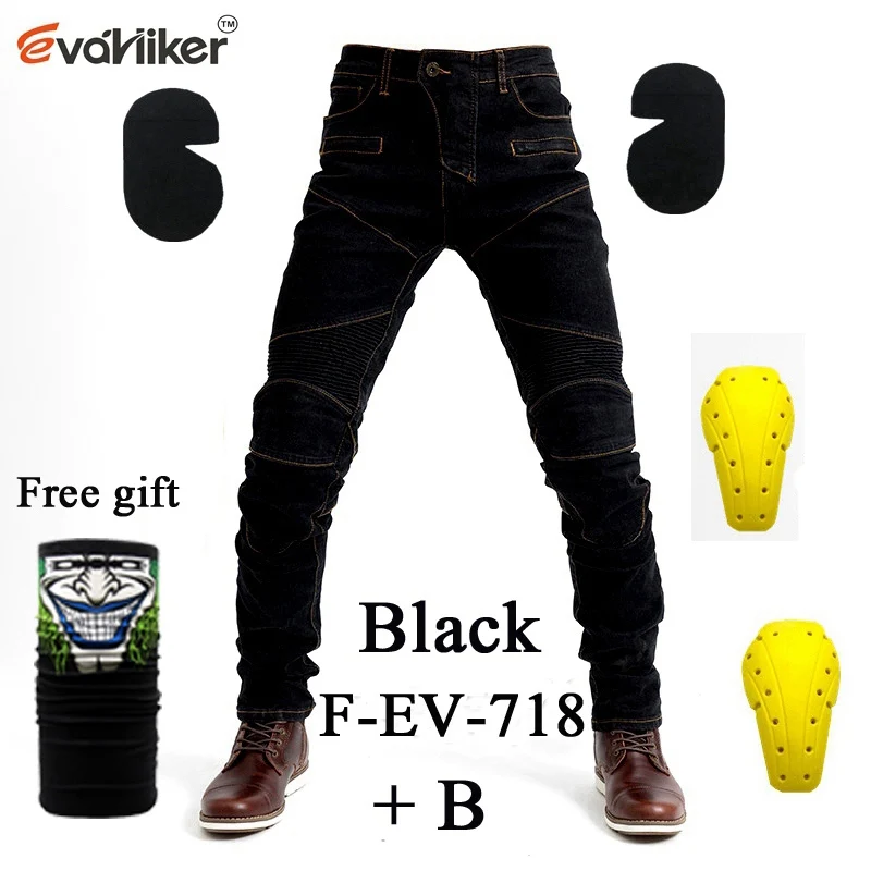 F-EV-718 Black B S-4XL мотоциклетные джинсы мужские байкерские 06 Защитное снаряжение мотоциклетные ветрозащитные гоночные джинсы для езды брюки автомобильные штаны для гонок - Цвет: F-EV-718 Black B