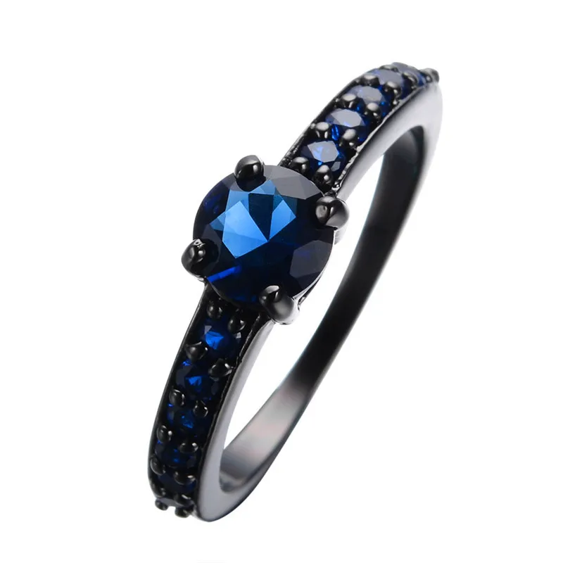 Простое женское кольцо с синим кристаллом и камнем очаровательное обручальное