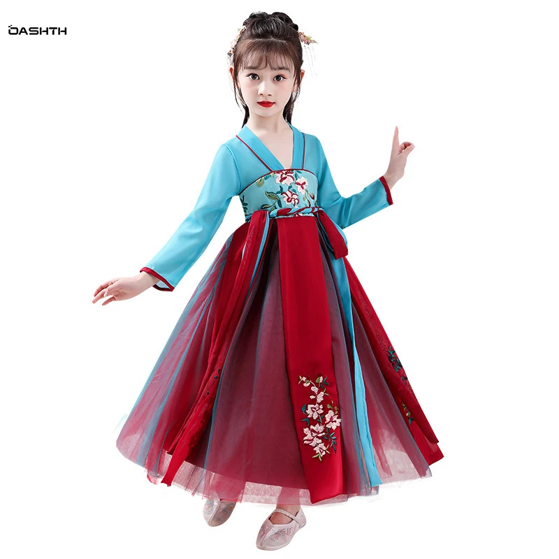 

Детская одежда OASHTH, новое платье ханьфу для девочек, супер сказочная юбка в китайском стиле, Детский костюм, юбка