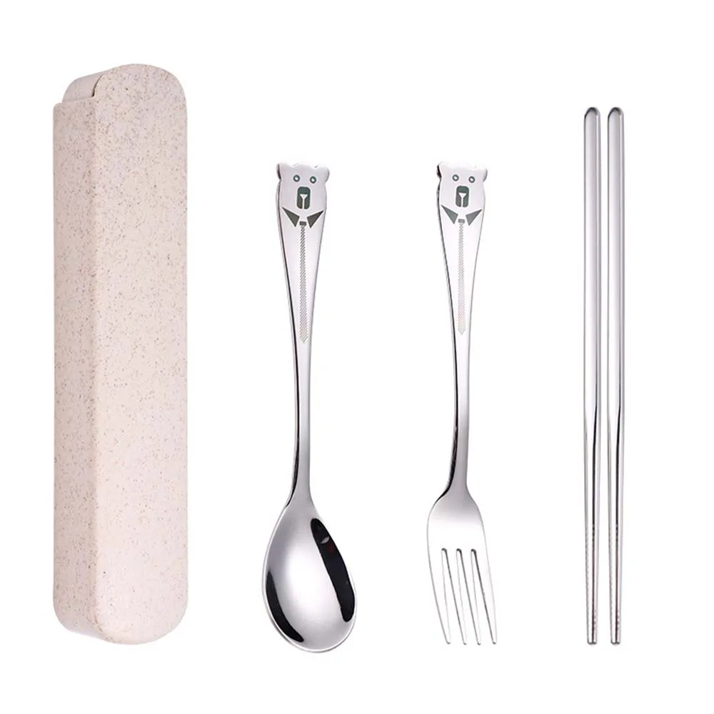 1 комплект Мультяшные из нержавеющей стали Портативный набор столовых приборов
