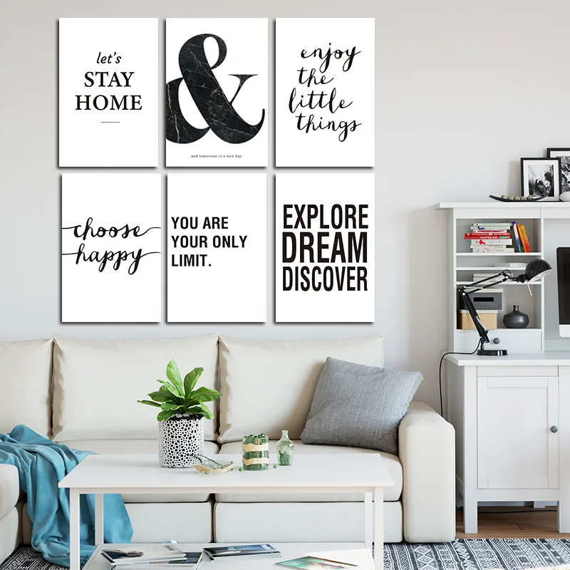 Скандинавские скандинавские черно-белые буквы холст художественный принт