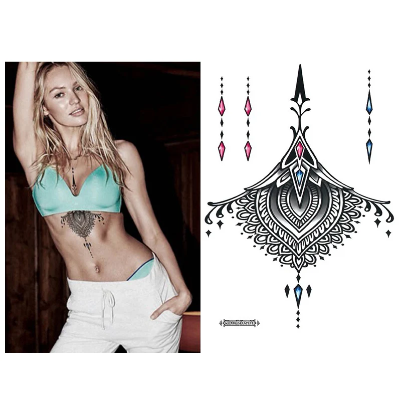 AL002 1 шт под Boob Sternum временная татуировка с Unalone, духовные символы, lutus шаблон боди арт Сексуальная Талия татуировка для девочки - Цвет: AL002