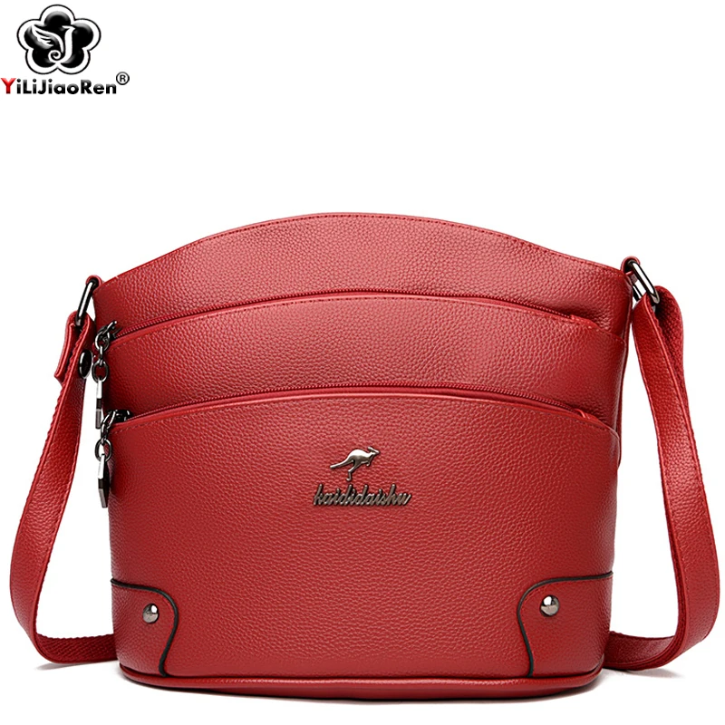 Модные сумки через плечо для женщин на с несколькими карманами кожаные