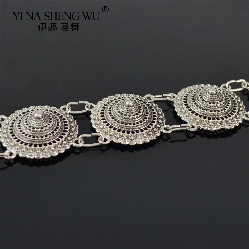 

Turkey Sexy Ladies Belly Waist Chain Bells Belly Dance Waist Chain Boho Body Accessories Carved Flower Indian Gypsy Silver Color