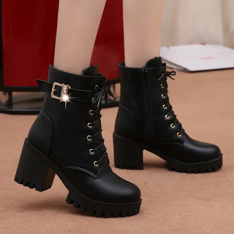 Женские ботильоны на толстом каблуке ботинки в стиле ретро с молнией сбоку