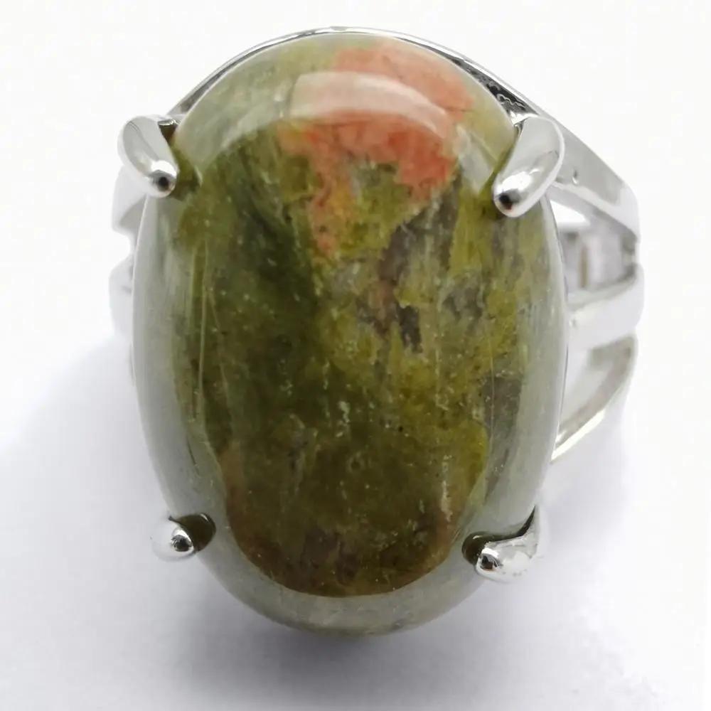 Unakite эпидот камень Овальный бисер драгоценный кольцо на палец ювелирные изделия