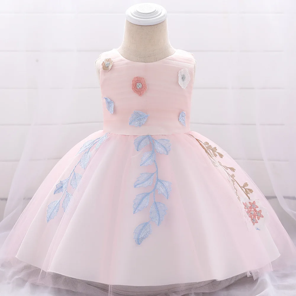 

Embroidery Newborn Baby Girls Dress Leaf Flower Ball Gown Infant Baptism Clothing Princess Birthday Party Dress Prom Summer Wear
