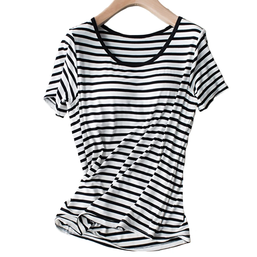 Женский бюстгальтер с подкладкой свободный коротким рукавом в полоску из модала