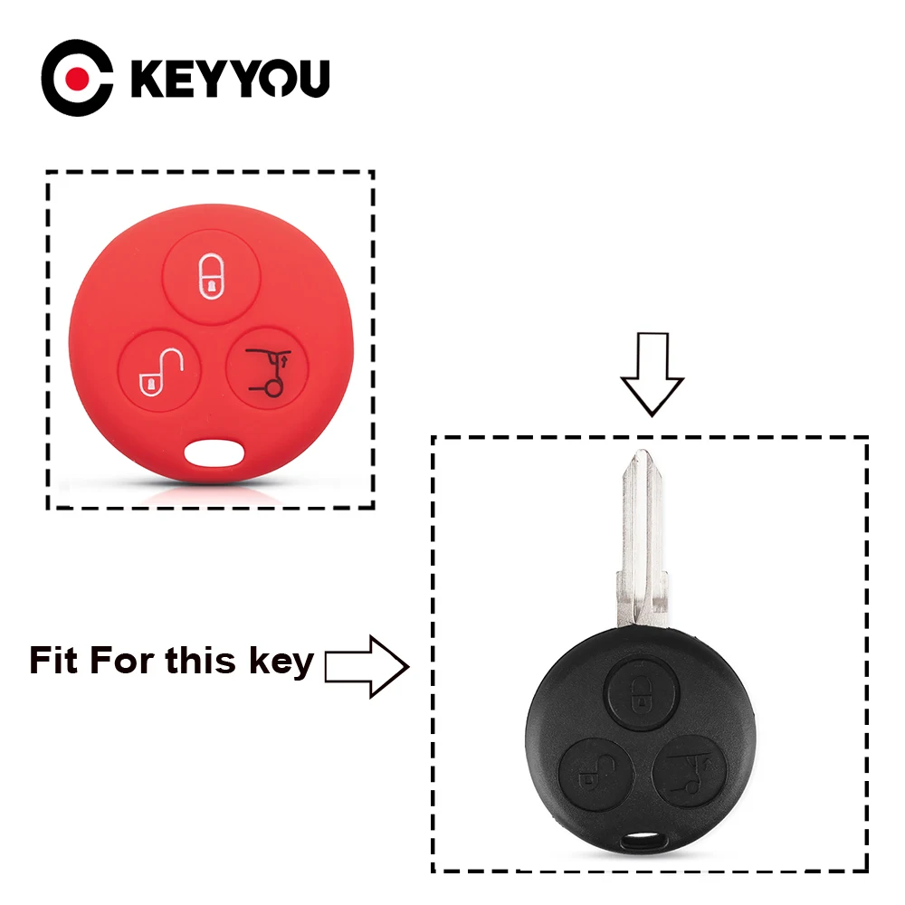 

KEYYOU For Mercedes Benz Smart Fortwo City Roadster Silicone Car Key Case Cover Keyless Fob Shell Skin Keyring Holder Protector