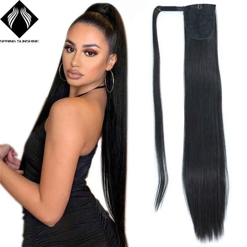 Парик для наращивания волос с зажимом конского хвоста шелковистый прямой