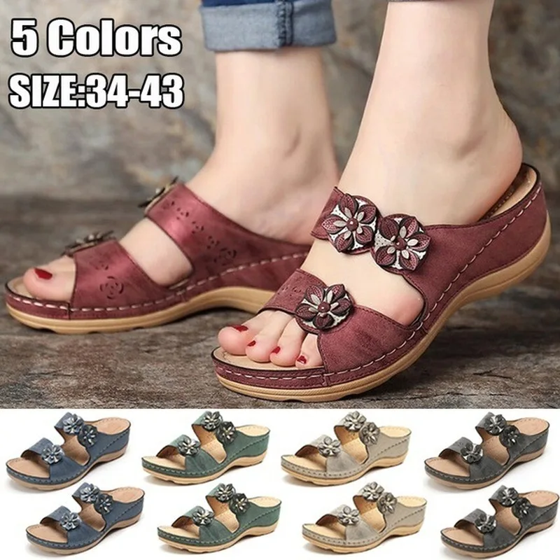 

Women Sandals New Summer Shoes Woman Plus Size Heels Sandals For Wedges Chaussure Femme Casual Flower Vintage Wedge Heel