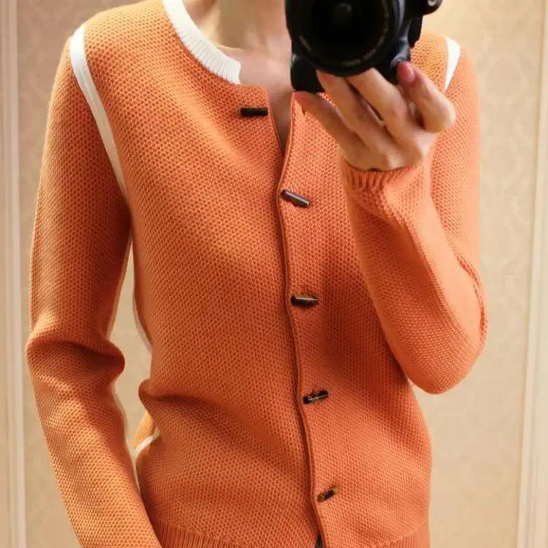 Круглый вырез кашемировый кардиган Женская Толстая куртка узкий вязаный свитер