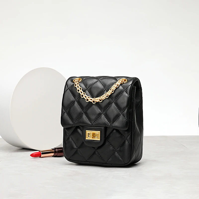 

Luxury Shoulder Bag For Women Fashion Wild Sheepskin Genuine Leather Messenger Bag Designer Chain Plaid Female Purse Handbag