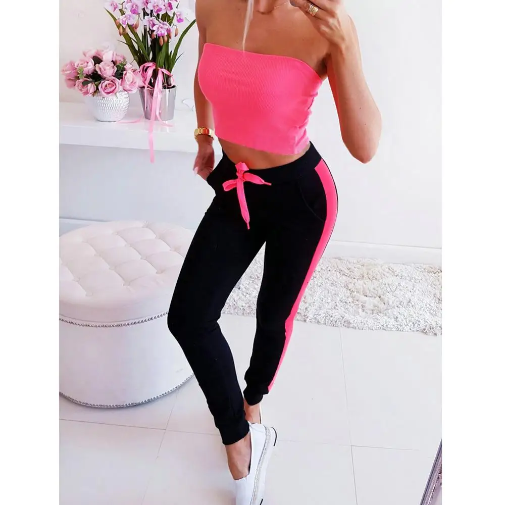 

2019 New Women Casual Elastich High Waist Sports Pants Pocket Fitness Sport Gym Workout Athletic Pants