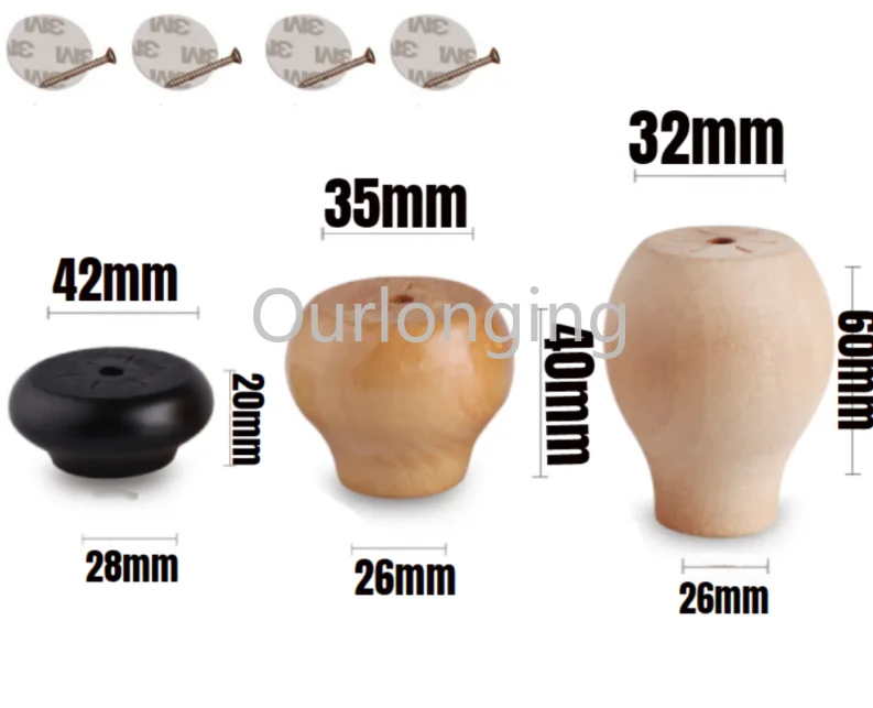4/16PCS Solid Wood Furniture Legs Feet Replacement For Table Carbinet Coach Sofa Round Shape with Screws 20/40/60mm | Обустройство