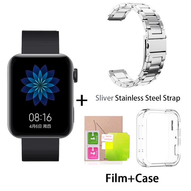 Black n sliver strap Новые Xiaomi mi часы mi UI Android умные часы Bluetooth 4,2 многофункциональные часы с NFC A Ture Smart Wtach - Цвет: Black n sliver strap