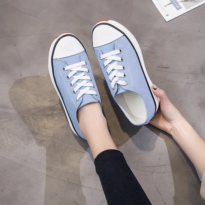 

Thick Sole Canvas Shoes Women's 2021 Spring Summer New Korean Lace Up Casual Single Shoes Lady Muffin Breathable Sneakers 35-43