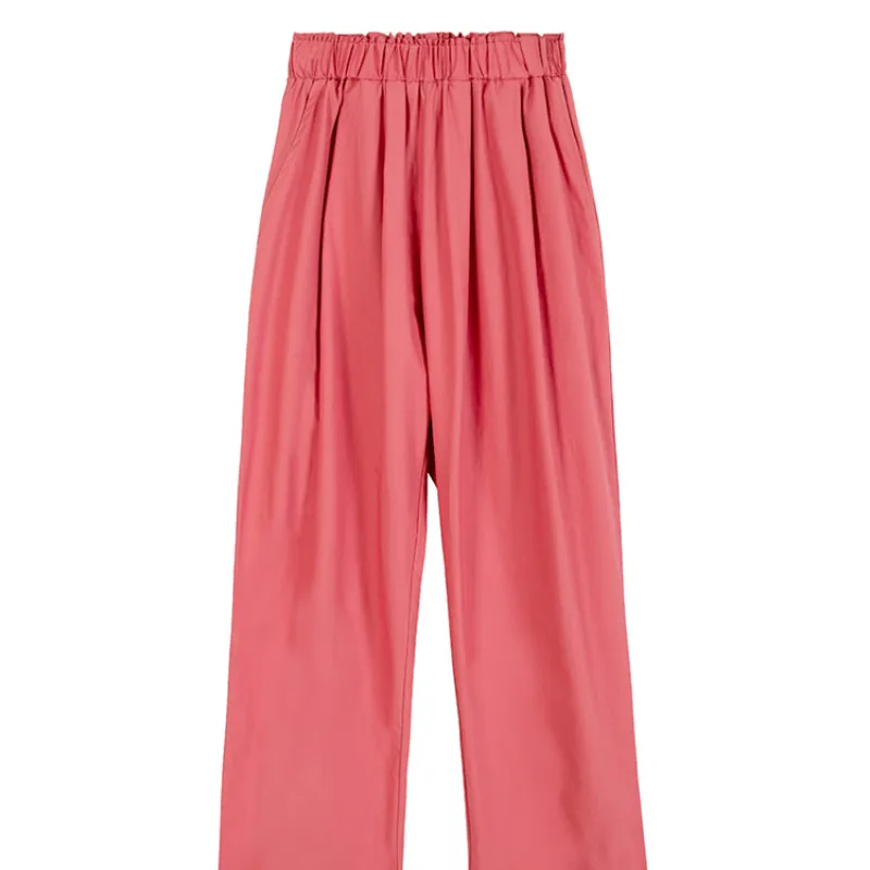 

100%Cotton Orange Woven Ankle Length OL Trousers Women's Pants