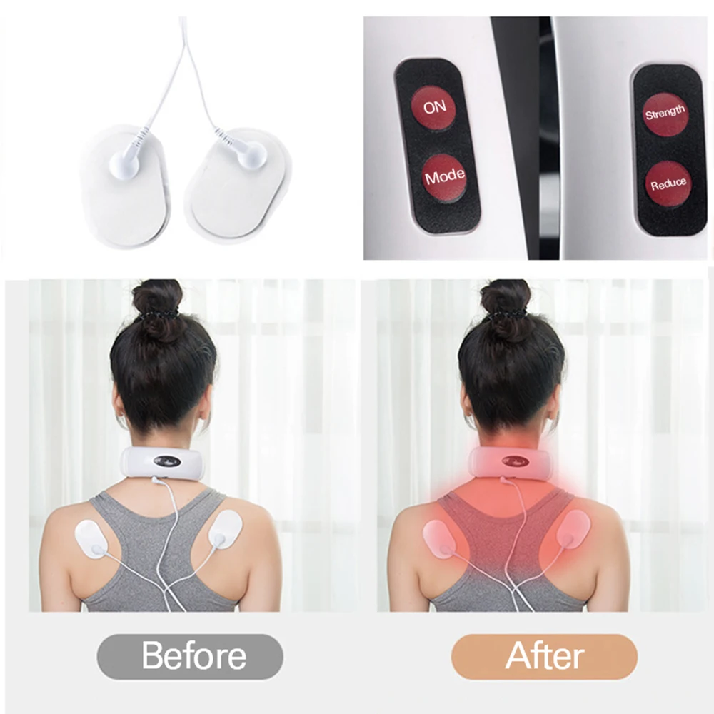 

Electric Neck Pulse Heat Massager Travel Portable Cordless Cervical Massage Collar Women Men Pain Relieving 2AAA Battery Powered