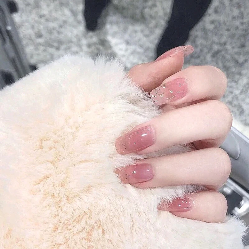 

24pc Long Paragraph Fashion Manicure Patch False Nail Full Cover Wearable Coffin Fake Nail Matte Ballerina Art