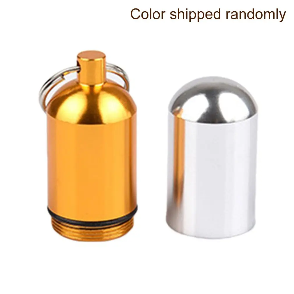 

Drug Storage Box With Key Chain Portable Pill Box Waterproof Aluminum Storage Tank Outdoor Emergency Tool