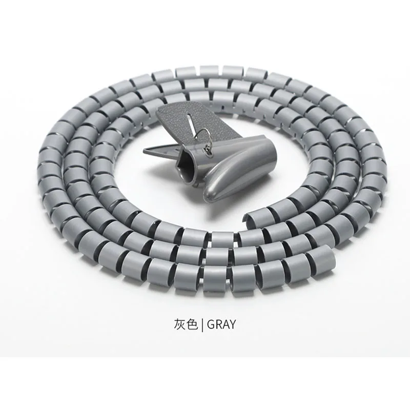Grey with clip Кабельный провод обёрточная бумага Органайзер спиральная трубка устройство для сматывания кабеля защита шнура гибкое управление провод для хранения труб держатель кабеля - Цвет: Grey with clip