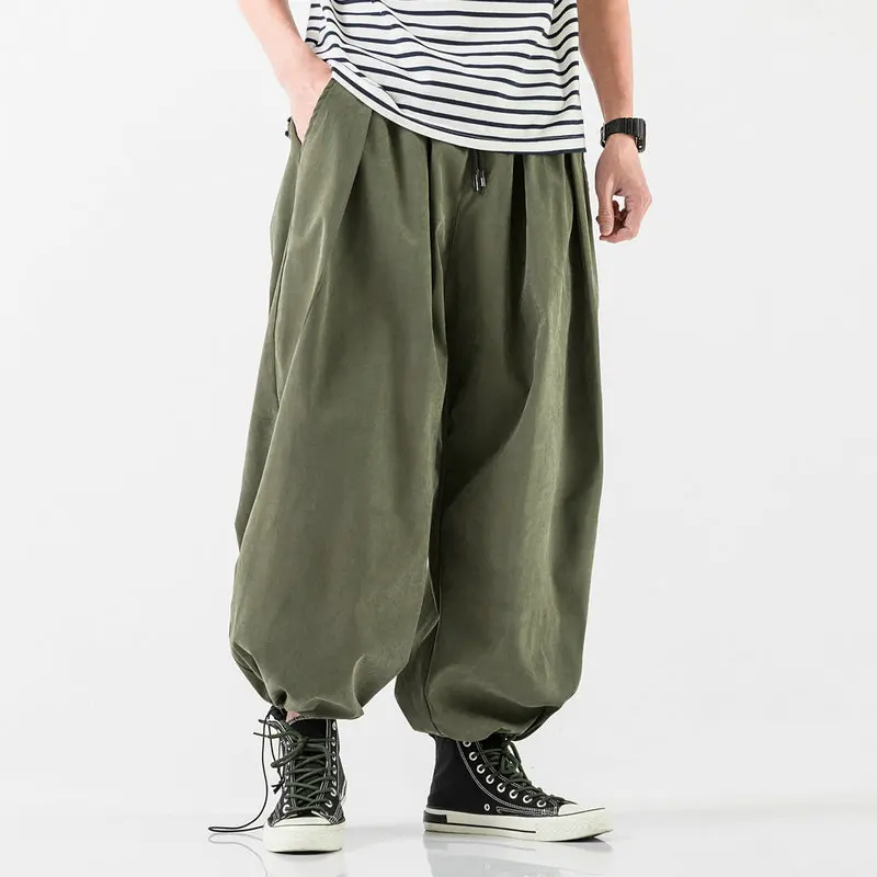 

2021 New Design Drawstring Harem Pants Men's Baggy Jogging Pants Japanese Men Crotch Wide Leg Pants Male Casual Loose Trousers