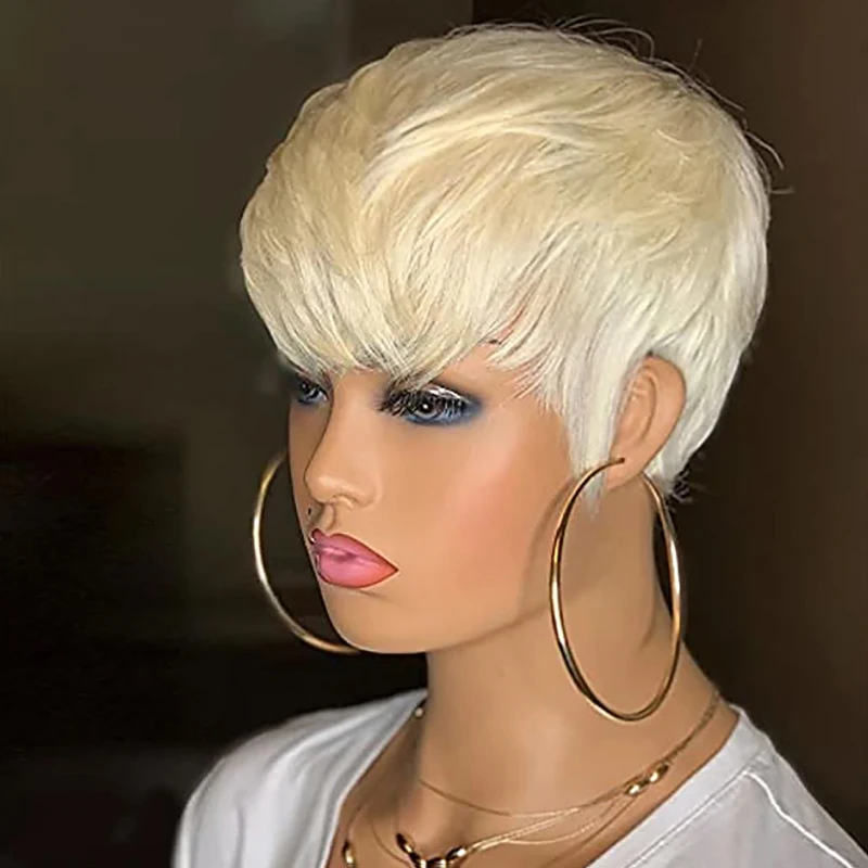 HAIRJOY Woman Synthetic Hair Short Straight Blonde Pixie  Haircut  Wig