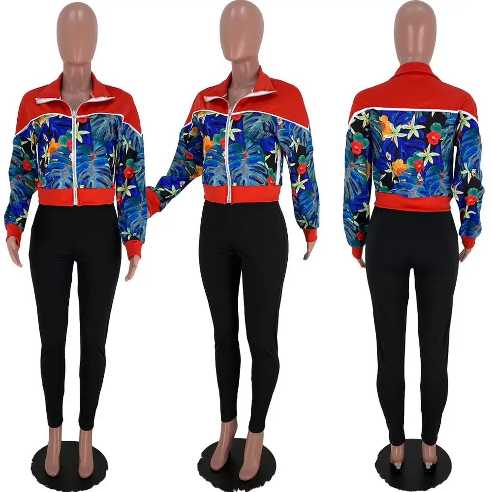 

Hot Selling Autumn Women Coats Lapel Collar Long Sleeve Zipper Printing Short Coats For Streetwear Party With Real Photos