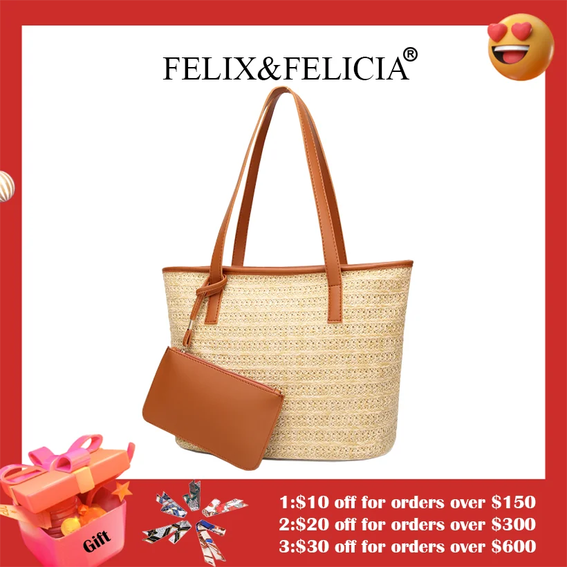 

FELIX & FELICIA Factory Высококачественная модная летняя соломенная большая сумка на плечо для женщин, вместительные Сумки для дам 2022
