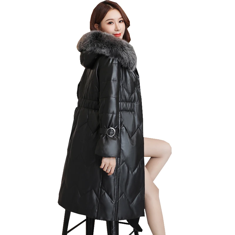 Новейшая зимняя куртка женская длинный пуховик из натурального Лисьего меха