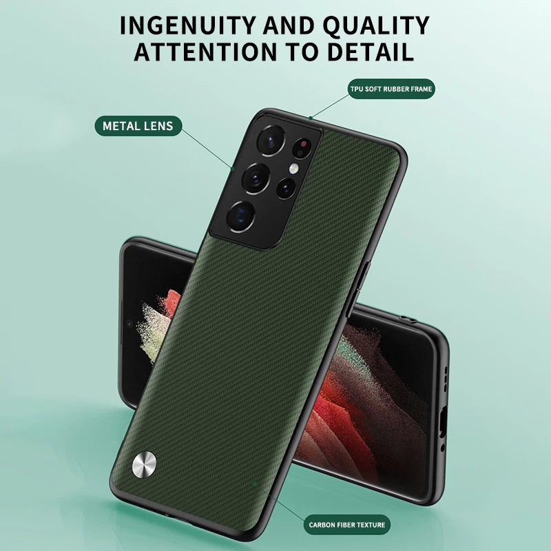 

Luxury Shockproof Camera Len Protection Carbon Fiber Cell Phone Case For Samsung Galaxy S21 Ultra Pro Smartphone Cover Funda Bag
