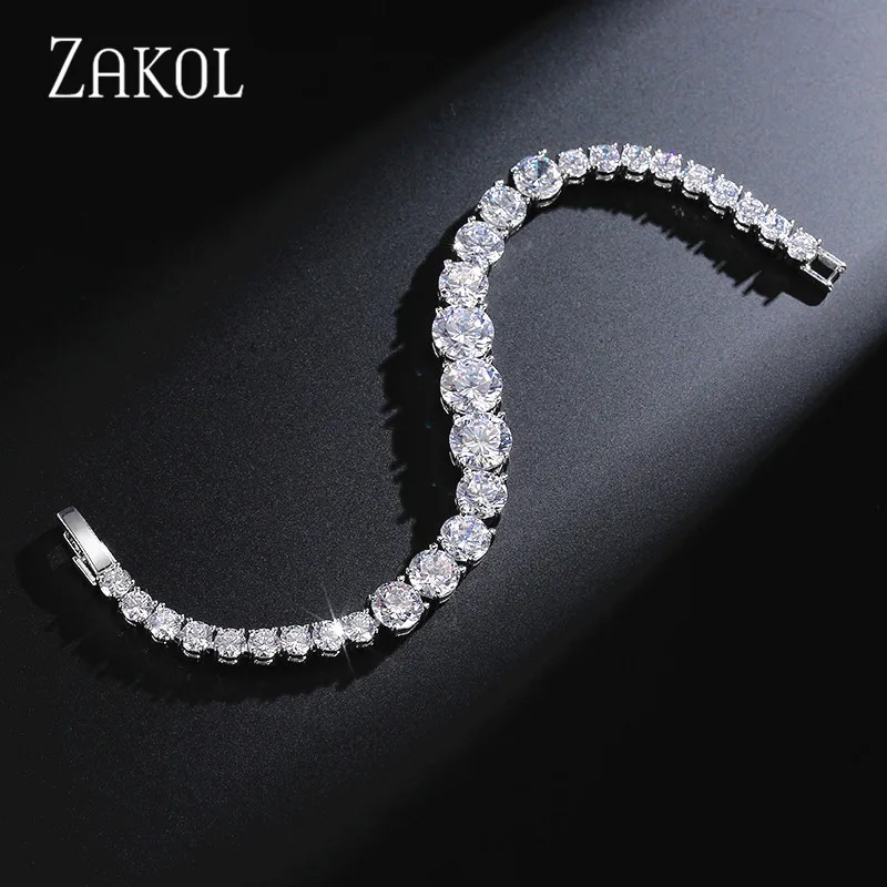 ZAKOL женский теннисный браслет модный белого цвета с фианитом AAA +|bracelet classic|round